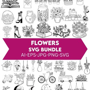 ワイルドフラワー SVG バンドル: 植物の花のスケッチデザイン (デジタルダウンロード)
