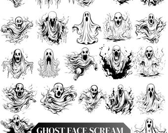 Ghost face Screaming Svg Bundle,Halloween SVG,Horror Scream PNG,SpookySeason Svg,File for Cricut,Vector,Ai,Eps,Digital File,Instant Download
