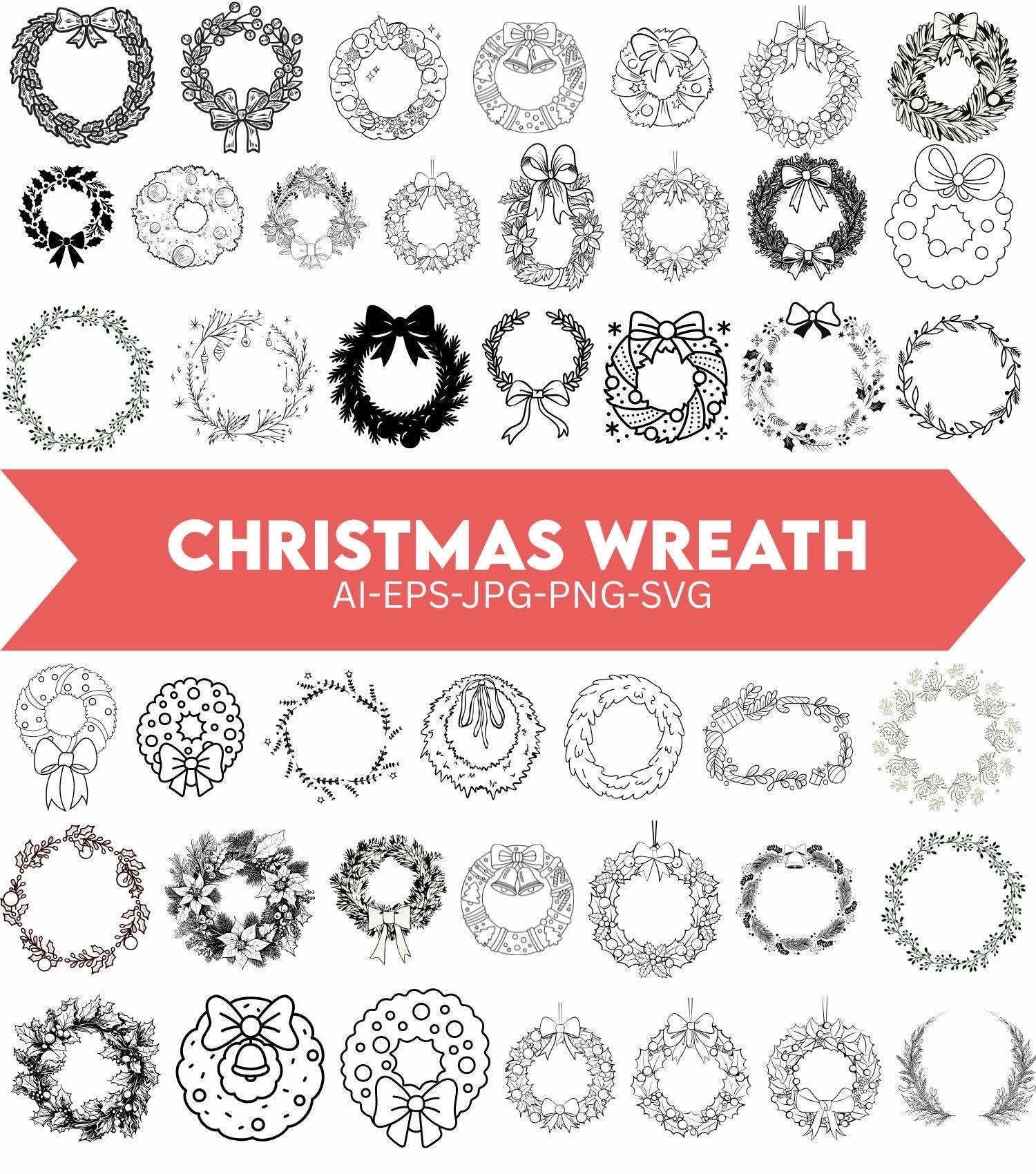 Christmas Wreath SVG Bundle, Floral Frame, Cricut Cut Files (instant ...