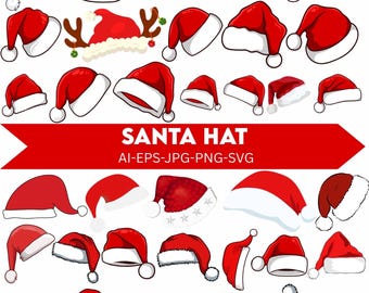 Santa Hat SVG Bundle,Santa Hat Silhouette,Christmas Svg Cut Files,Reindeer Santa Hat svg,Santa Hat Silhouette,clipart,Digital Files Clipart