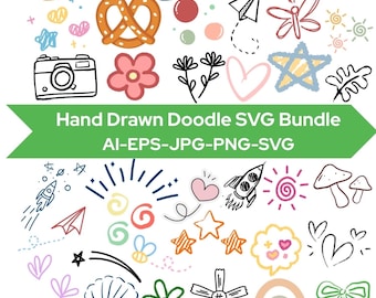 Hand Drawn Doodle SVG Bundle Line Art PNG,Cute Food Clipart,Hand Drawn Elements,Vector Elements,Arrows,Animals,Frames,Plants,Sketch Elements