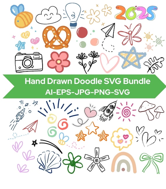 Hand Drawn Doodle SVG Bundle Line Art PNG,Cute Food Clipart,Hand Drawn Elements,Vector Elements,Arrows,Animals,Frames,Plants,Sketch Elements