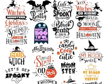 Halloween-citat SVG-paket, Halloween-dag SVG-paket, häxa, spöke, skelett svg, Halloween-tröjadesigner för Cricut-sublimering, Halloween-dekor