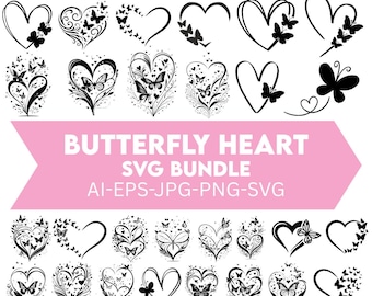 Butterfly Heart SVG Bundle | Love, Butterflies (Digital Download)