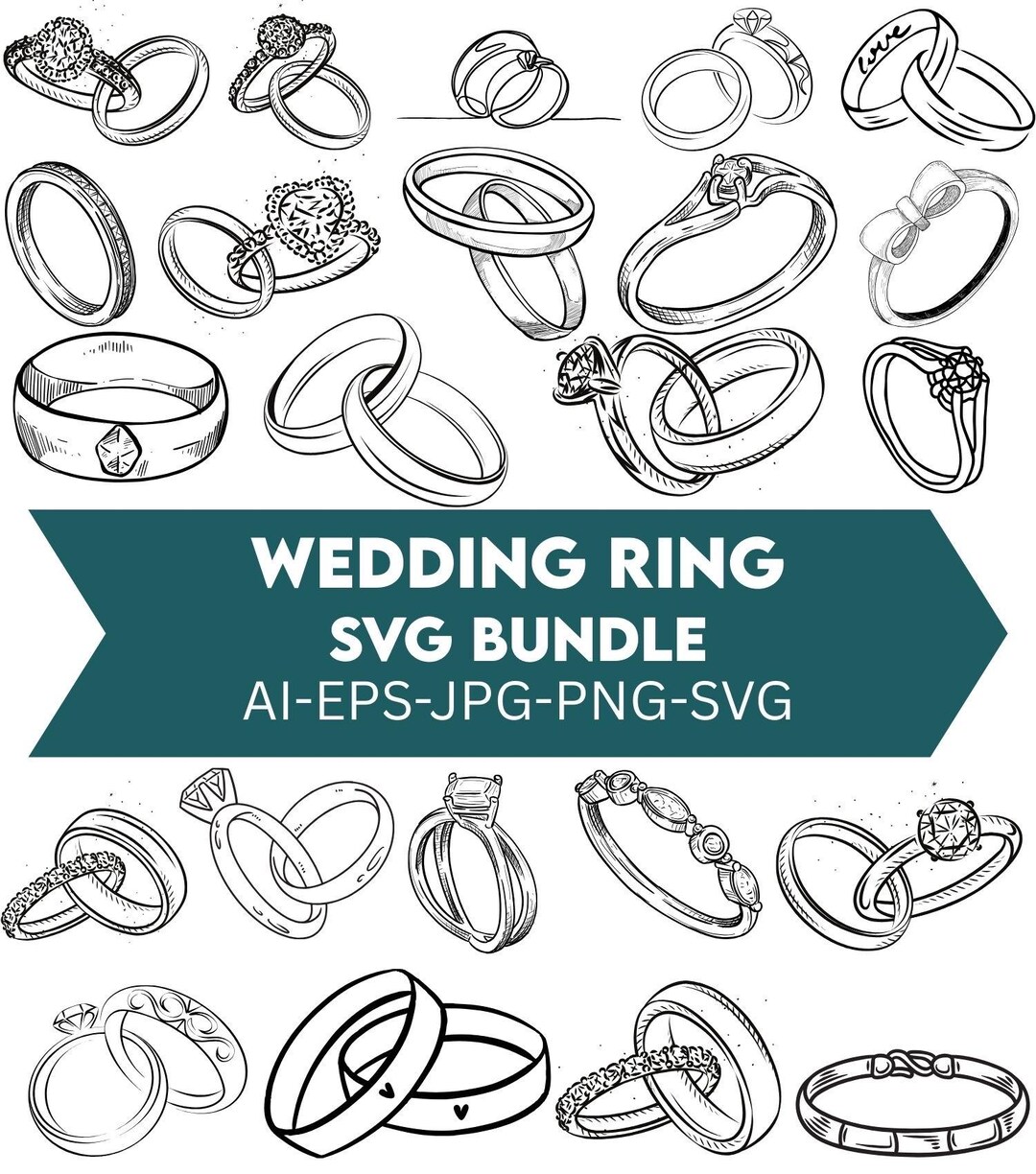 Wedding Ring SVG Files Diamond Ring Silhouette, Groom & Bride Vector ...