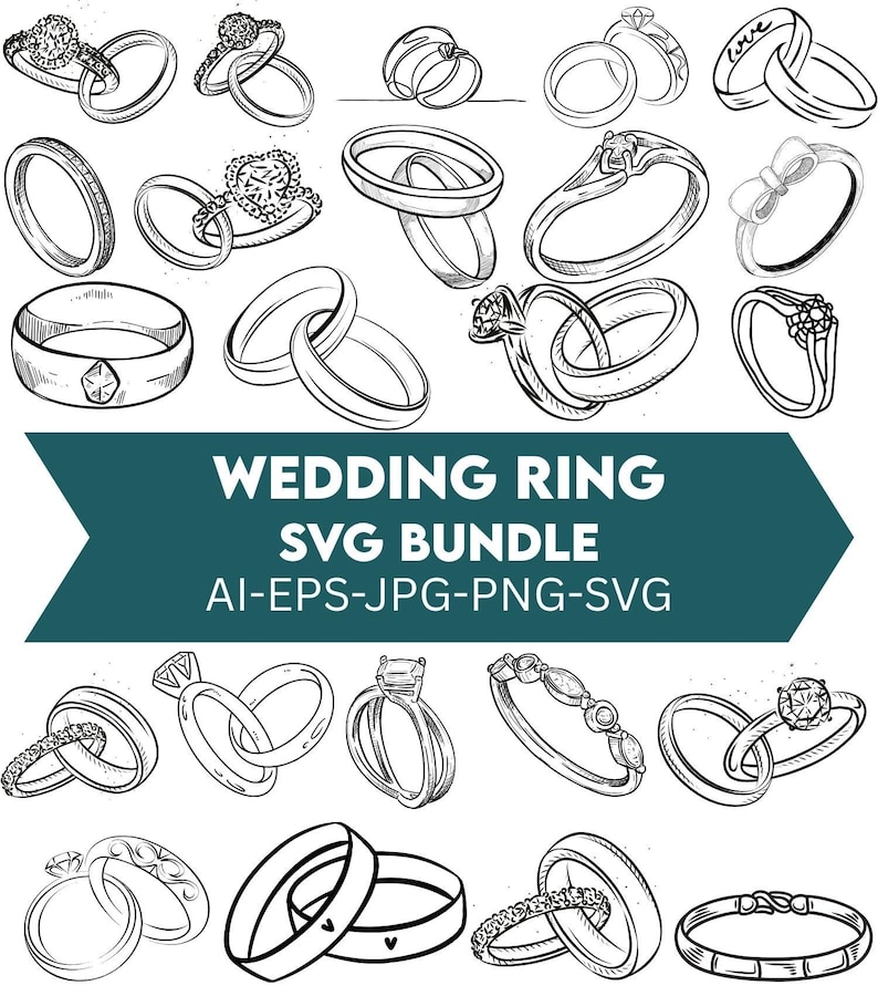 Wedding Ring SVG Files Diamond Ring Silhouette, Groom & Bride Vector ...