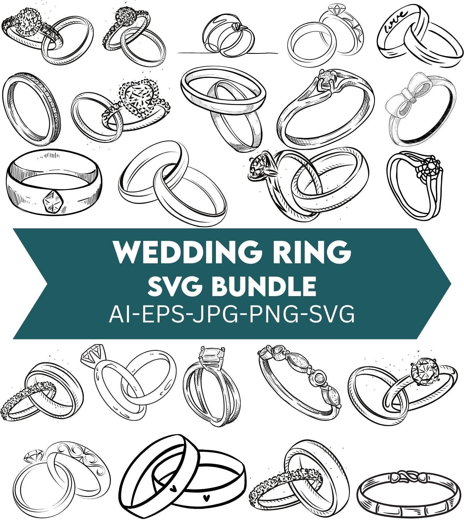Wedding Ring SVG Files Diamond Ring Silhouette, Groom & Bride Vector ...