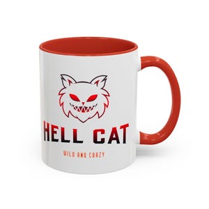 Accent Coffee Mug 11oz - Hell Cat Wild Cat Design, Unique Animal Lover Gift, Durable Ceramic Cup for Morning Coffee or Tea