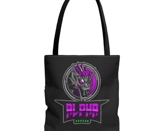 Bolsa de compras reutilizable de lona de poliéster con diseño de dragón alfa.