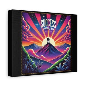 Success Awaits Matte Canvas Art, Stretched 10&quot;x8&quot;, Inspirational Wall Decor, Motivational Quote Print for Home & Office