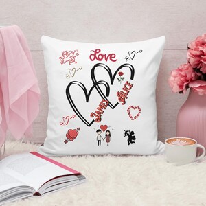 Quadratisches Kissen aus gesponnenem Polyester - Valentinstagsgeschenk, süßes Wohndekor, weiches Kissen für die Liebe, perfekt für Paare und romantisches Dekor