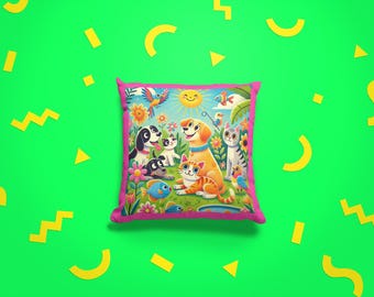 Joy With Pets Square Pillow for Kids & Pet Lovers | Spun Polyester Decorative Cushion