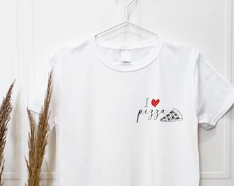 T-Shirt personalizzata con ricamo I LOVE PIZZA, maglietta maniche corte con personalizzazione