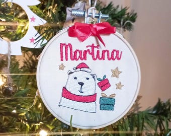 Personalized Christmas bauble for children, Christmas tree decoration, Christmas gift for children embroidered with name and drawings
