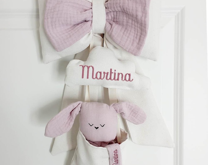 Personalized birth bow embroidered with muslin doudou