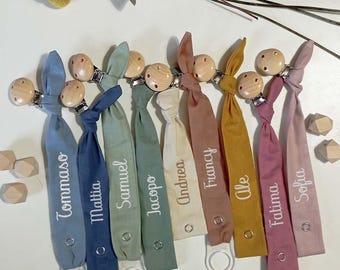 Organic cotton pacifier holder with personalized embroidery
