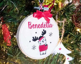 Personalized Christmas decoration for children, Christmas tree bauble, Christmas gift for children embroidered with name and drawings