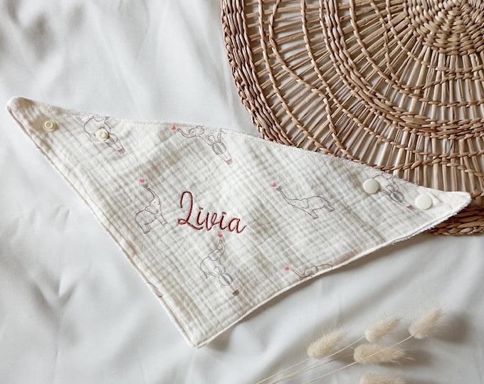 Personalized waterproof cotton muslin and terry bib with name embroidery