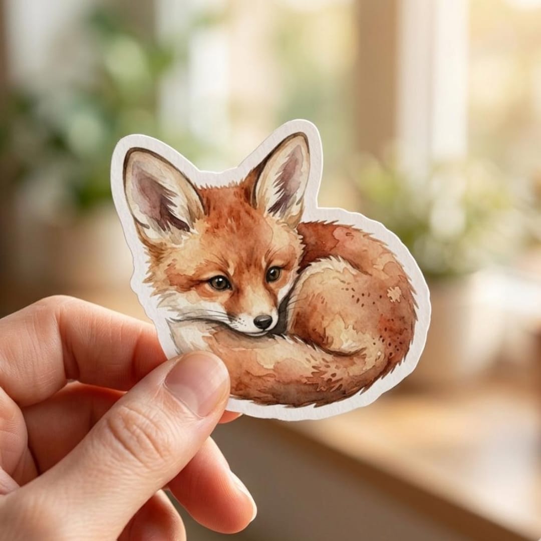 Sleepy Baby Fox Watercolor Sticker | Cozy Woodland Animal Decal - Etsy