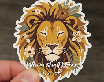 Whom Shall I Fear Sticker, Psalm 27:1 Lion Decal, Lion of Judah Christian Gift