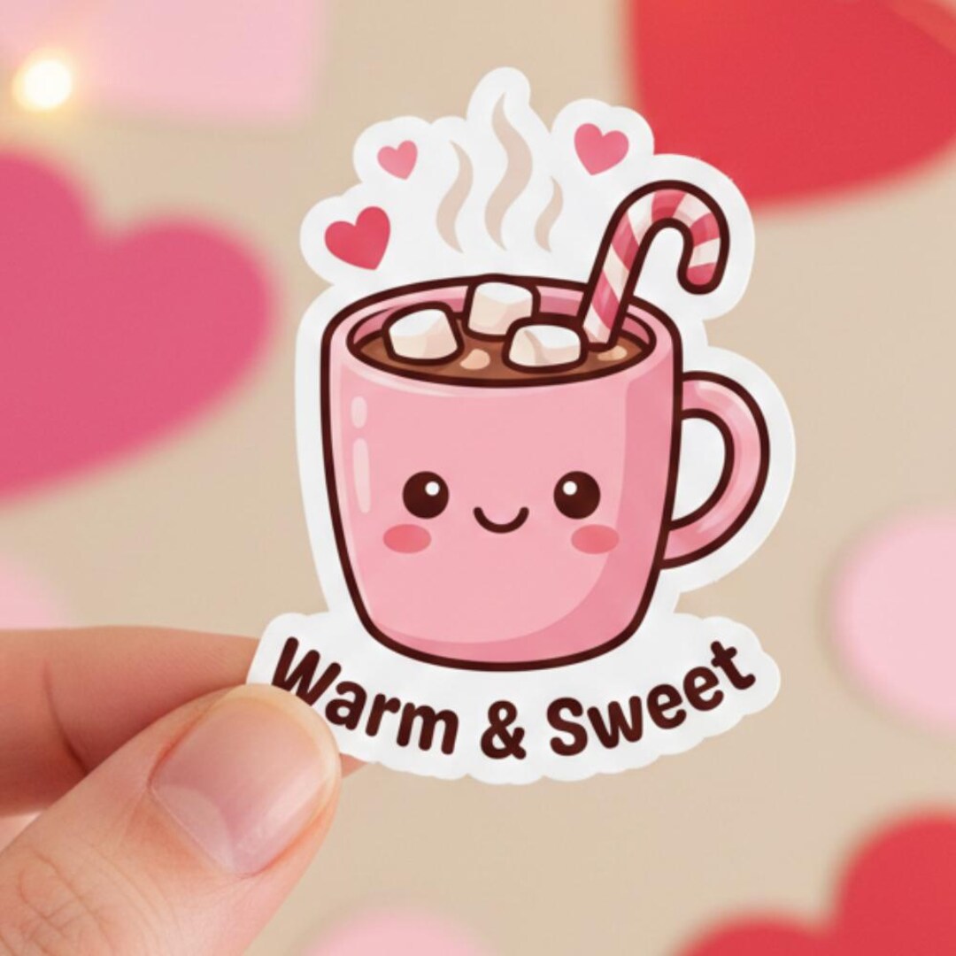 Kawaii Hot Cocoa Vinyl Sticker, Pink Mug, Winter Drink Decal - Etsy
