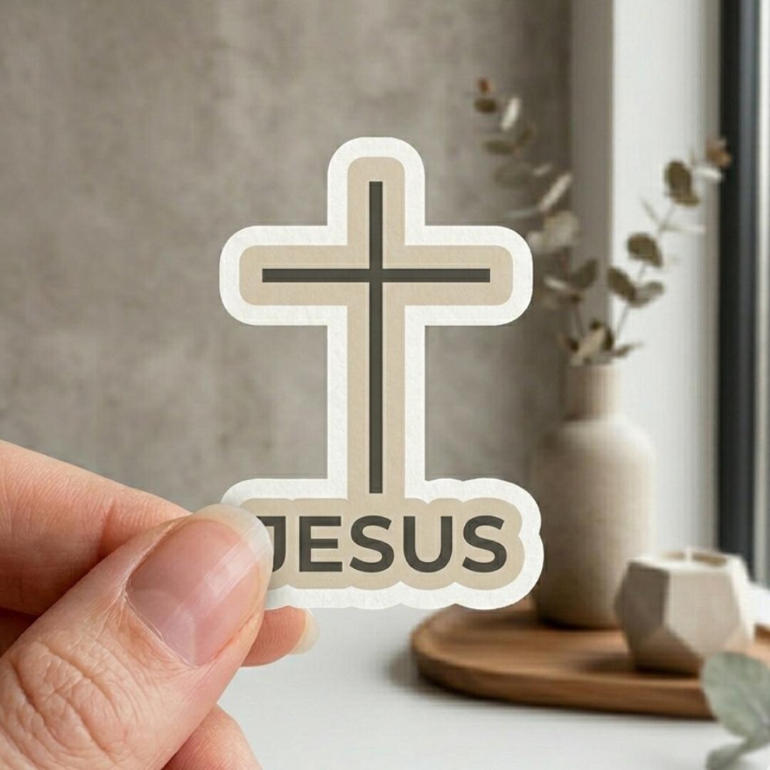 Minimalist Jesus Cross Sticker, Simple Christian Faith Decal for Laptop ...