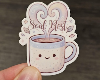 Soul Rest Coffee Mug Sticker, Christian Faith Decal