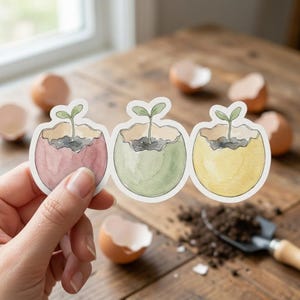 Cute Watercolor Sprout Eggshell Stickers - Garden Vinyl Decal Set