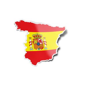 PACK AUTOCOLLANTS STICKERS Vinyle Carte de l'Espagne Pays Rouge Jaune Découpe à la forme Voyage Souvenir Patriotique Nation Géographie 8cm
