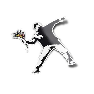 Peut inclure: Une illustration en noir et blanc d'une personne lançant un bouquet de fleurs. La personne porte une veste à capuche et un pantalon. Les fleurs sont colorées et de formes variées.