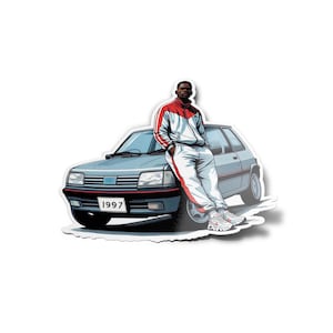 Pack AUTOCOLLANTS STICKERS Vintage Années 90 Voiture 205 & Style Urbain classique quartier survêtement culture hip hop automobile rétro 8cm