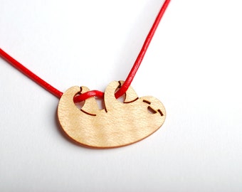 Wooden Happy Sloth Necklace