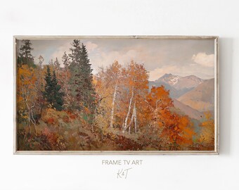 Pintura de bosque de abedules otoñal: Arte vintage para televisor Samsung Frame (Descarga digital)