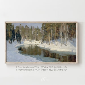 Frame TV Art 4K8K: Vintage Spring Thaw, Sunlit Forest Stream Oil Painting  (Digital Download)