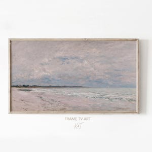 Bewolkt strand omlijst tv-kunst: vintage lenteschilderij (digitale download)
