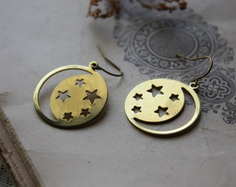 Moon and Star Brass Earrings