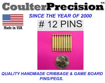 Number # 12 Game board pegs pins solid brass round for  1/8 of an inch diameter holes, FREE SHIPPING USA.