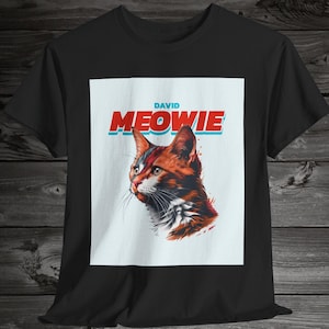 David Meowie Cat Unisex T-Shirt, Cat Lover Gift, Music Cat Shirt, Humorous Animal Top, Music Lover Gift, Red Cat Tee
