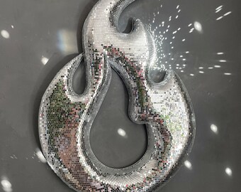 Flame Disco Ball decor Wall Art: Handmade Mirror Tile Emoji Decor