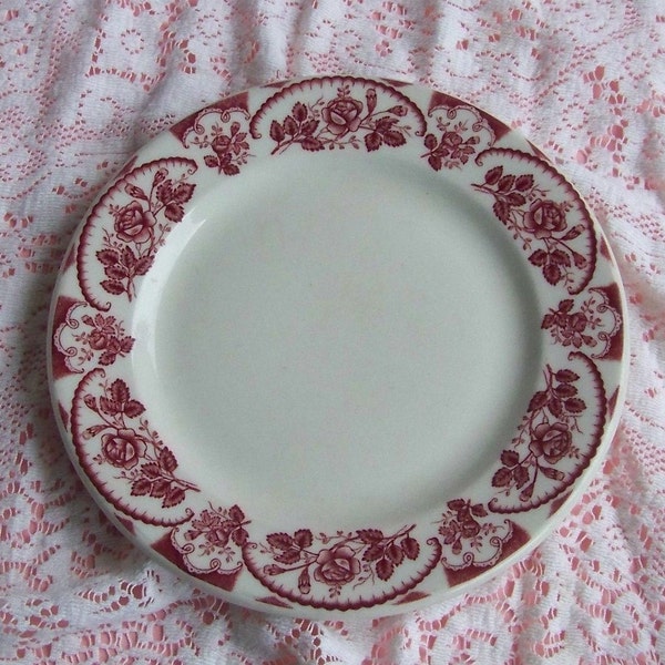 Vintage 1940s Restaurant Ware Red and White Floral Roses McNicol China Plate