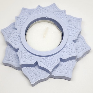 Jesmonite Tealight Holder – Floral Mandala Design, Handmade