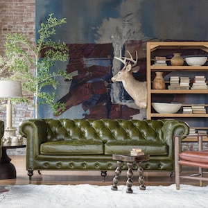 Sofá estilo Chesterfield / Sofá Churchill de 3 plazas tapizado en cuero capitoné / Envío gratuito