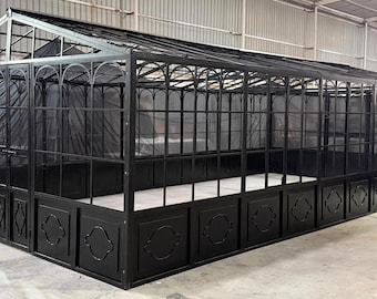 14' x 28' Victorian‑Style English Metal Greenhouse | Aged Iron Greenhouse Kit | Free Shipping