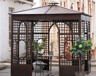 Victorian Style Cast Iron Garden Gazebo Kit - Aged Finish