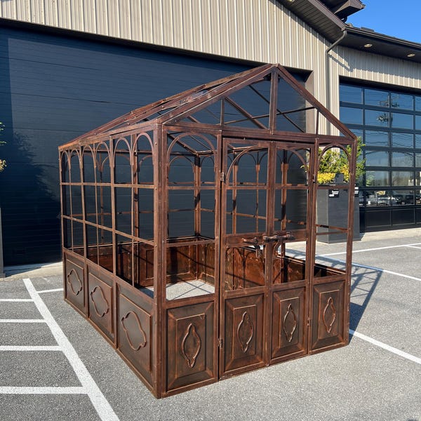 Kit de invernadero de hierro fundido envejecido: Vivero de jardín de tamaño pequeño