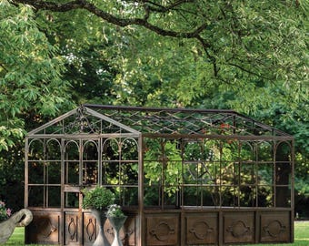 Victorian‑Style English Metal Greenhouse|  13&#39; x 10&#39; Large Size | 10&#39; x 7&#39; Small Size | Aged Iron Greenhouse Kit | Free Shipping