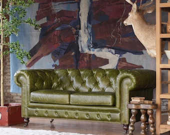 CHESTERFIELD INSPIRED LOVESEAT | Churchill 3 Seat Tufted Leather Loveseat | Free Shipping