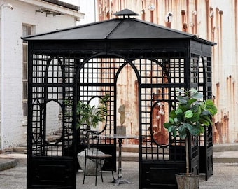Victorian Style Cast Iron Garden Gazebo Kit - Aged Finish