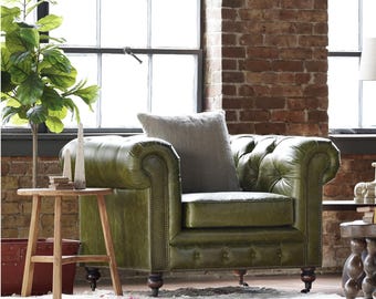 CHESTERFIELD INSPIRED CHAIR | Churchill Tufted Leather Club Chair  | Free Shipping