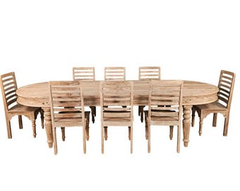 European Teak Dining Table Set | 10 Foot Teak Dining Table | 10 Chairs Included | Luxury Outdoor Patio Furniture | Large Farmhouse Table